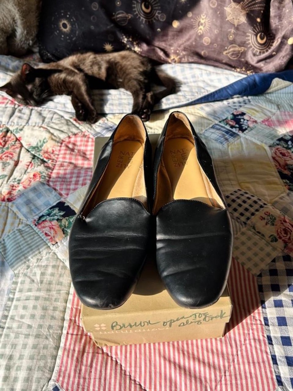 Black faux leather flats / ballet shoes